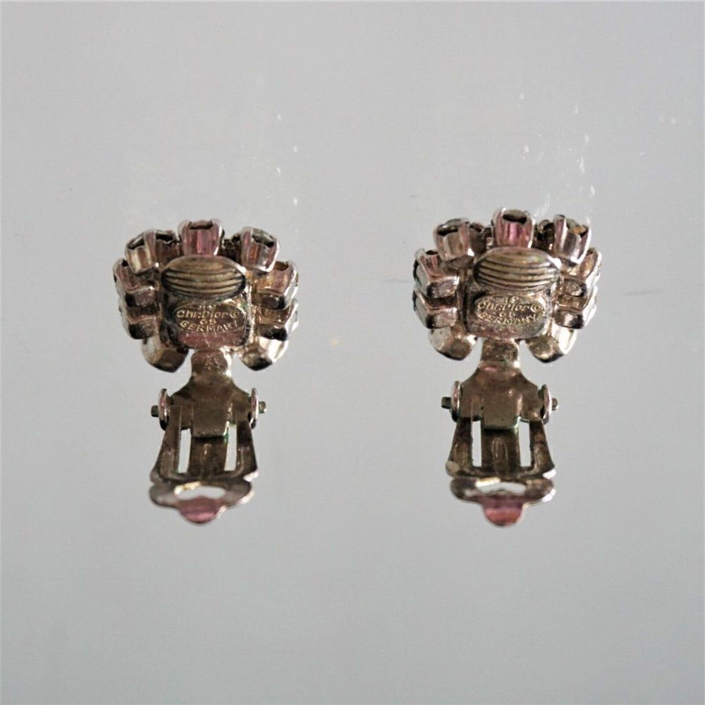 Christian Dior Clip On Earrings Vintage 60s Germany Blue Tanzanite w Crystals - - Picture 11 of 11